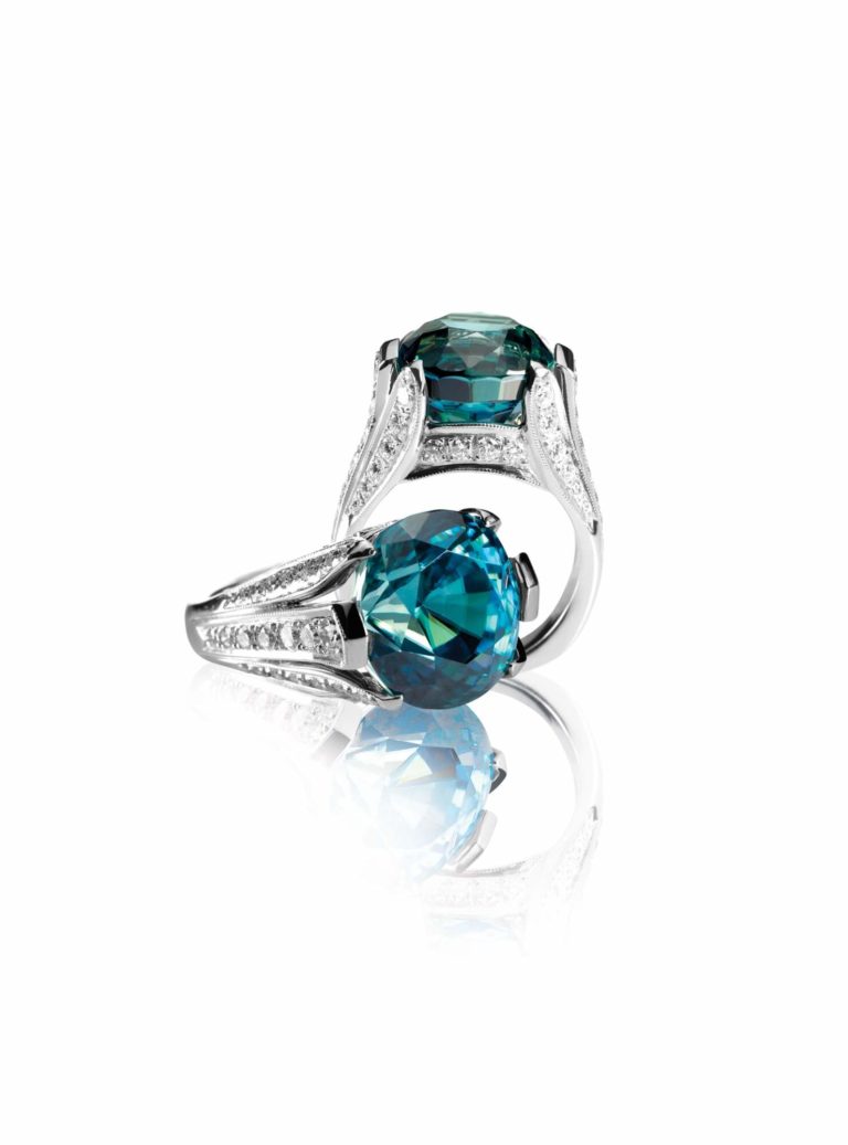 two green blue turquoise gemstone and diamond engagement rings